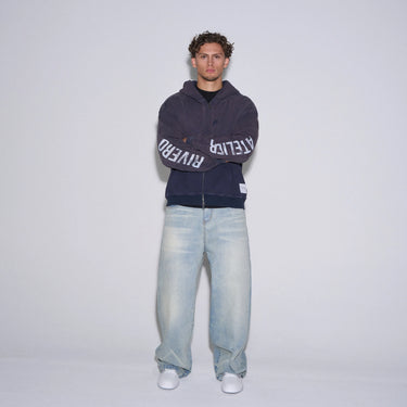 RIVERO - INTL. WASHED WAFFLE ZIP HOODIE NAVY