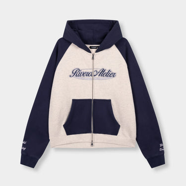RIVERO - RAGLAN COLLEGE ZIP HOODIE - NAVY/GREY