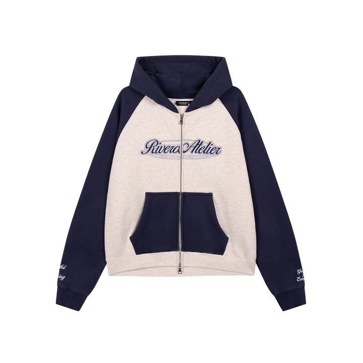 RIVERO - RAGLAN COLLEGE ZIP HOODIE - NAVY/GREY