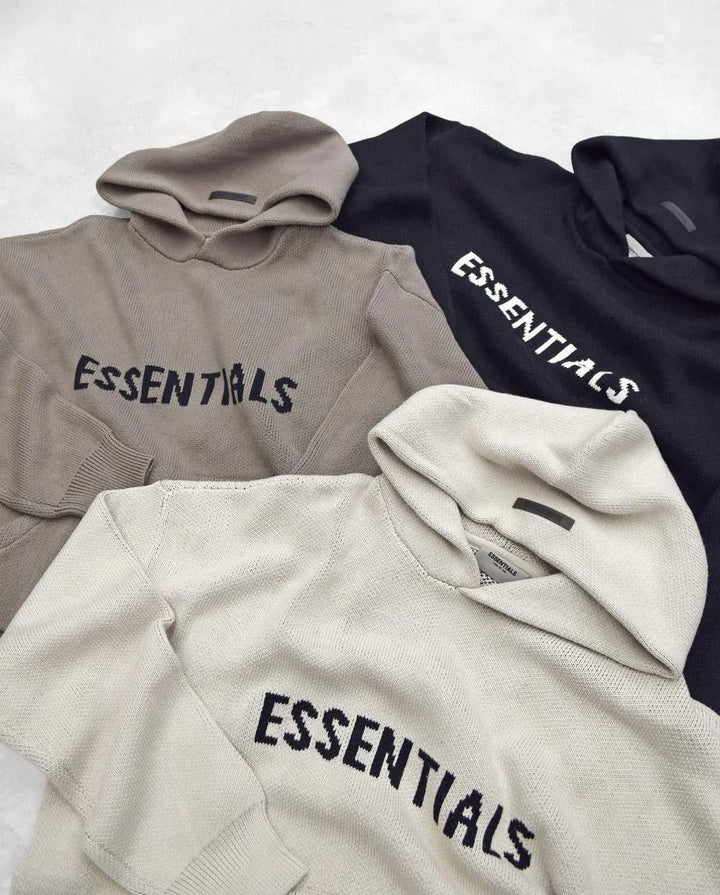 FEAR OF GOD ESSENTIALS - KNIT PULLOVER HOODIE MOSS
