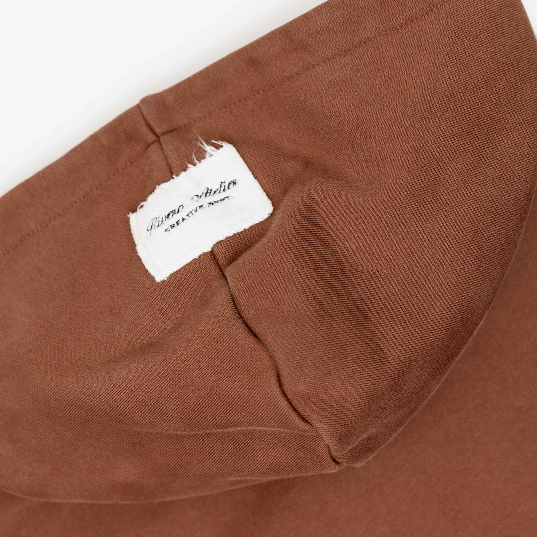 RIVERO - ACADEMY DENIM CUT OFF HOODIE - BROWN
