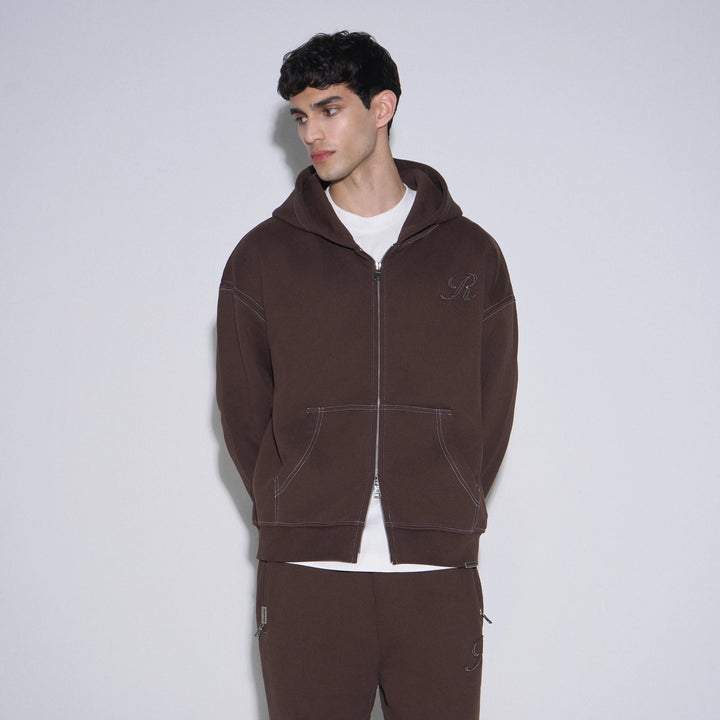 RIVERO - SEAMS ZIP HOODIE - BROWN