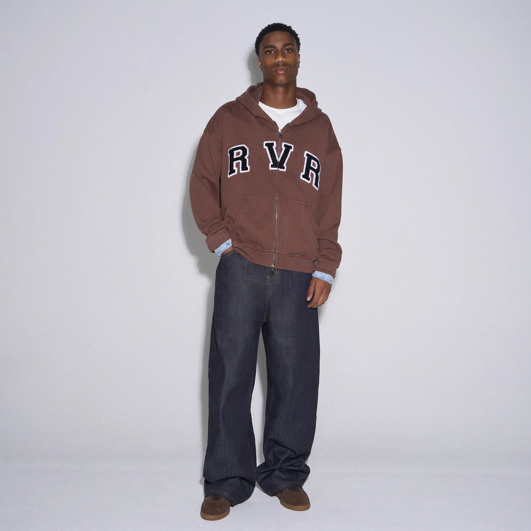 RIVERO - ACADEMY DENIM CUT OFF HOODIE - BROWN