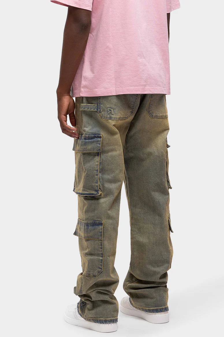 RIVERO - BAGGY HEAVY WASHED CARGO DENIM JEANS