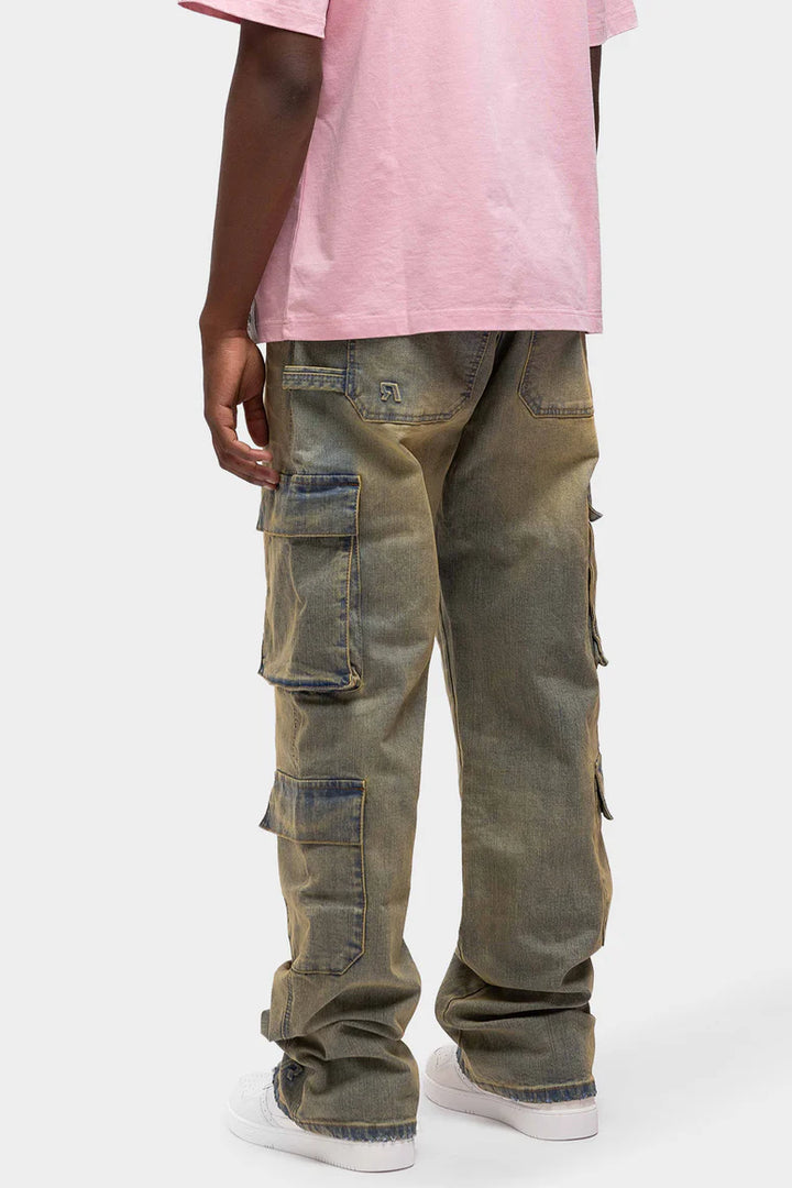 RIVERO - BAGGY HEAVY WASHED CARGO DENIM JEANS