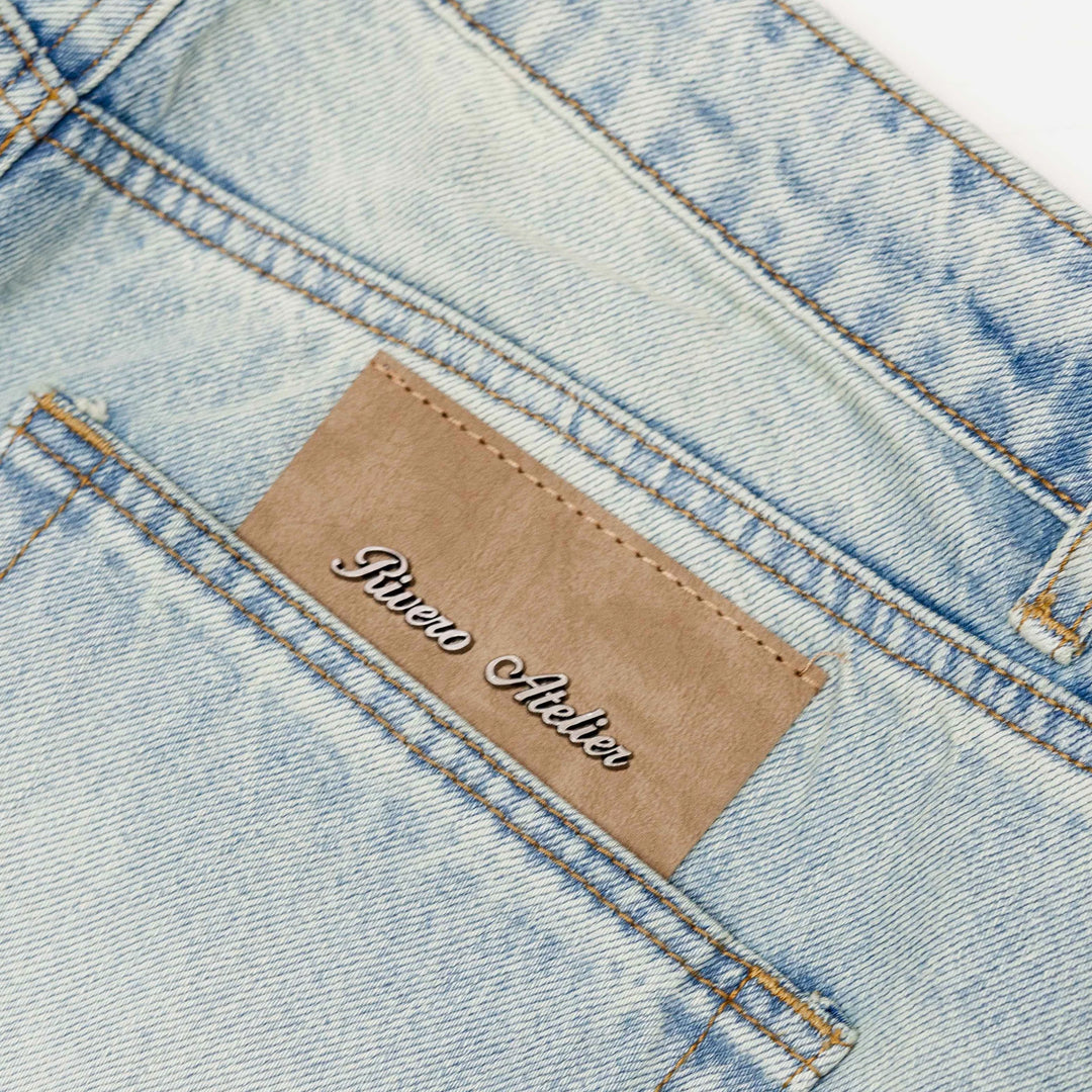 RIVERO - REGULAR PLAIN MIST BLUE EMBOSSED DENIM JEANS