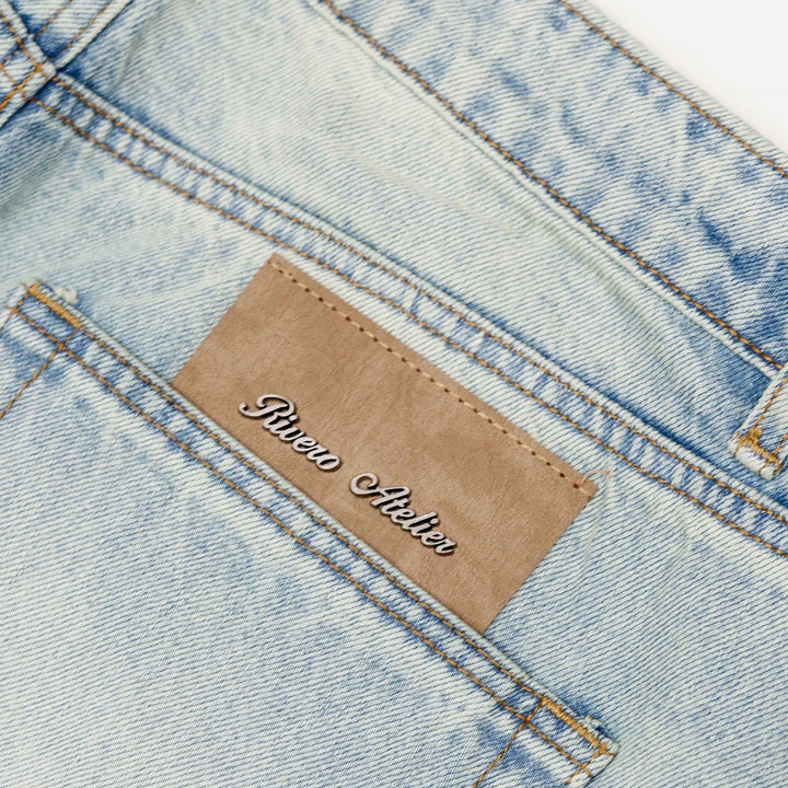 RIVERO - REGULAR PLAIN MIST BLUE EMBOSSED DENIM JEANS