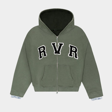 RIVERO - ACADEMY DENIM CUFF ZIP HOODIE GREEN
