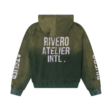 RIVERO - INTL. WASHED WAFFLE ZIP HOODIE GREEN