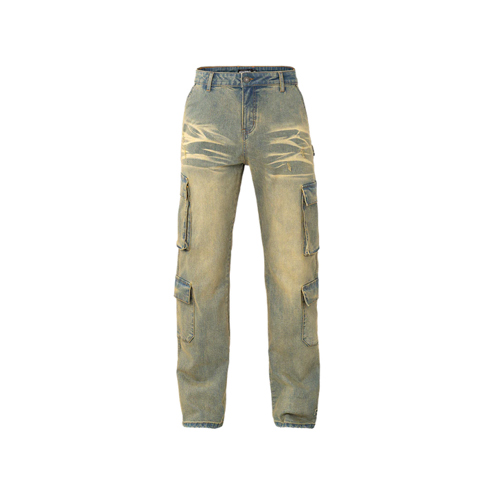 RIVERO - BAGGY HEAVY WASHED CARGO DENIM JEANS