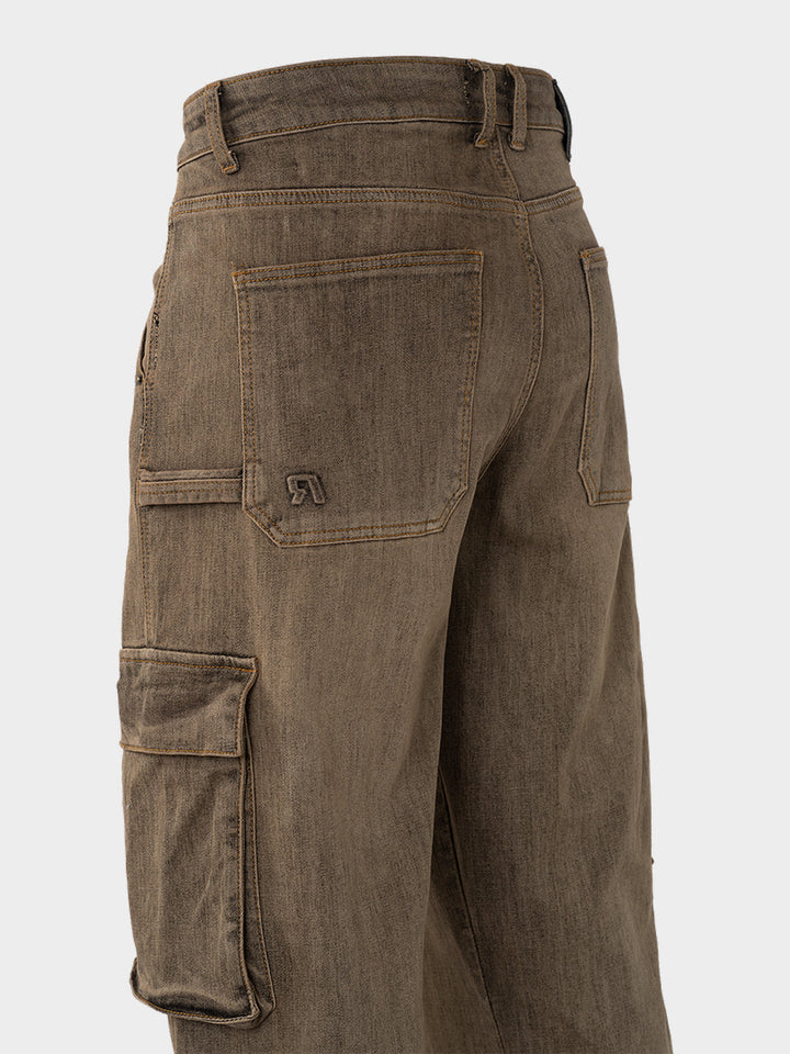 RIVERO - BAGGY VINTAGE WASHED CARGO DENIM JEANS