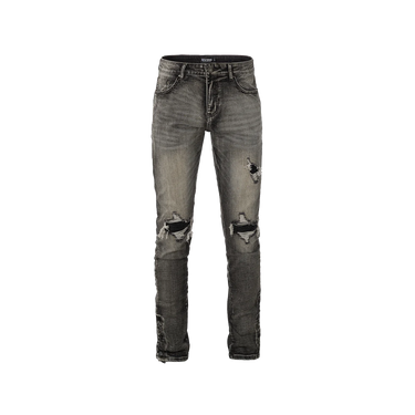 RIVERO - BUTTON RIPPED DENIM JEANS GREY