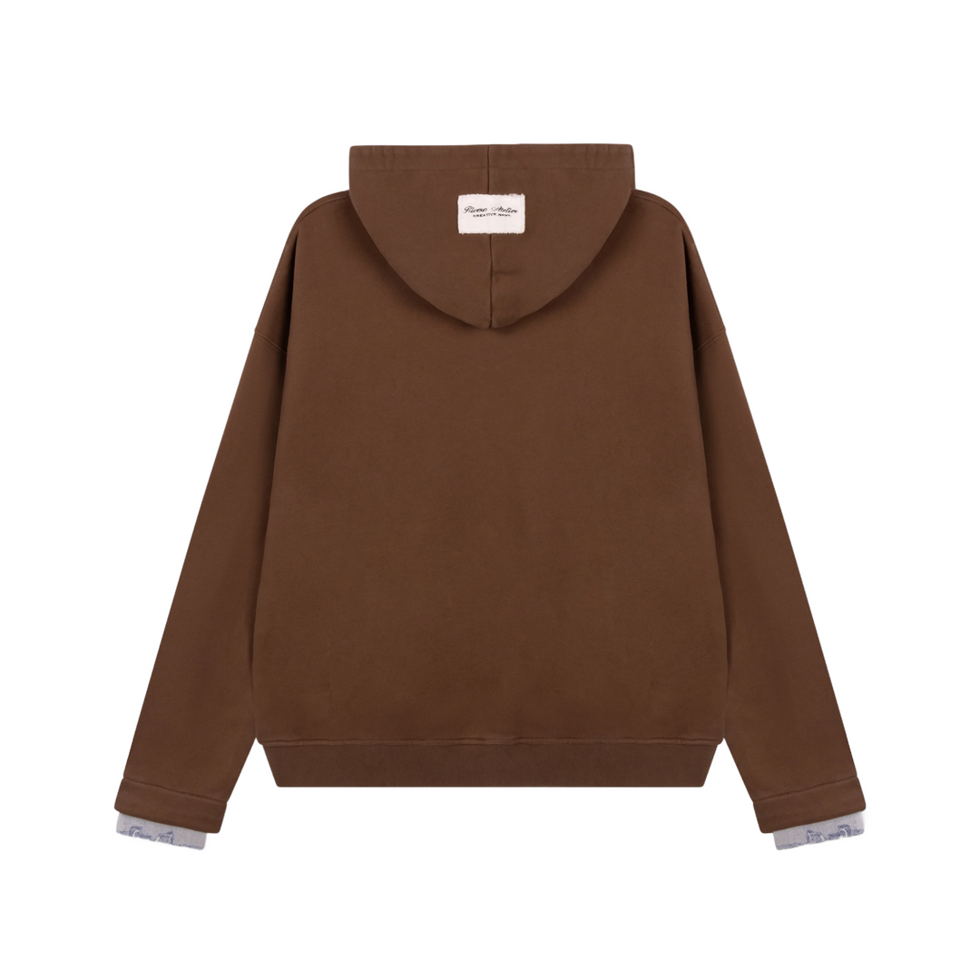 RIVERO - ACADEMY DENIM CUT OFF HOODIE - BROWN