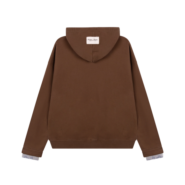 RIVERO - ACADEMY DENIM CUT OFF HOODIE - BROWN
