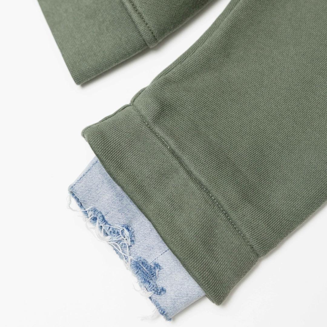 RIVERO - ACADEMY DENIM CUT OFF HOODIE - GREEN