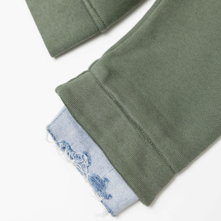 RIVERO - ACADEMY DENIM CUT OFF HOODIE - GREEN