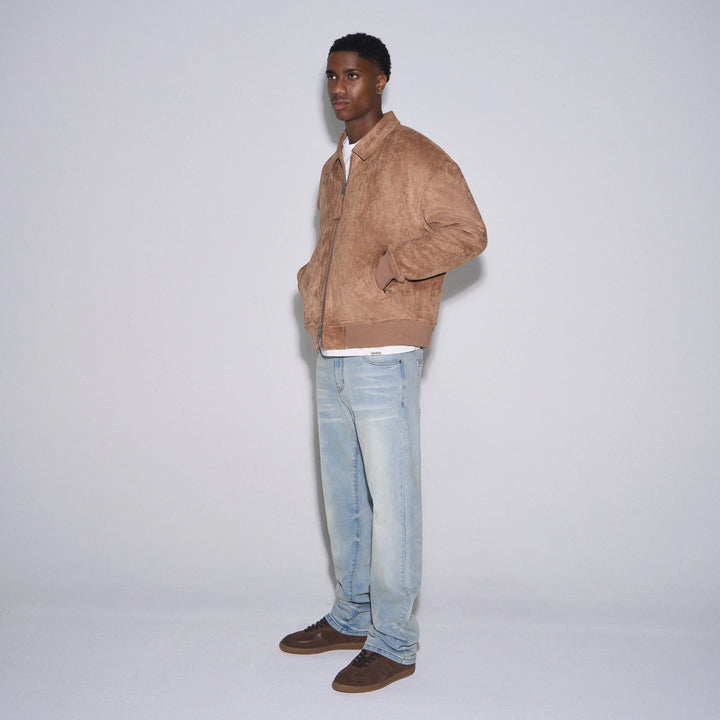 RIVERO - REGULAR PLAIN MIST BLUE EMBOSSED DENIM JEANS