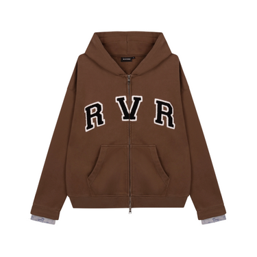 RIVERO - ACADEMY DENIM CUT OFF HOODIE - BROWN