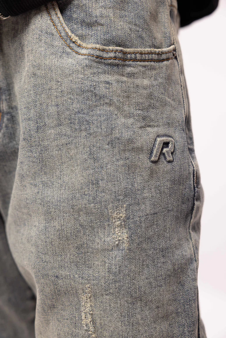 RIVERO - RELAXED VINTAGE WASHED EMBOSSED DENIM JEANS