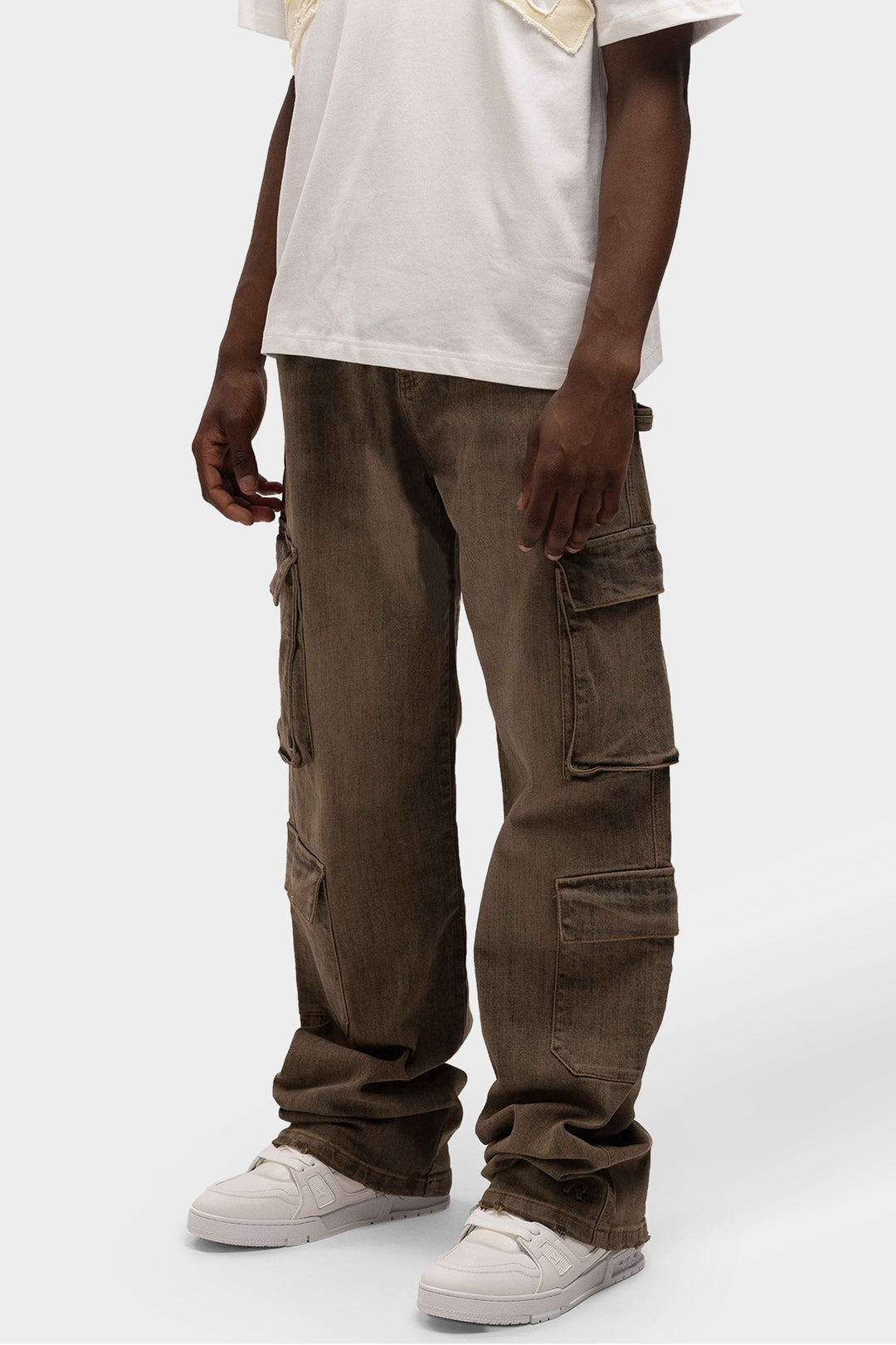 RIVERO - BAGGY VINTAGE WASHED CARGO DENIM JEANS