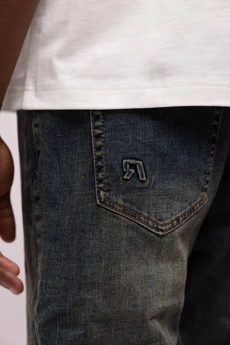 RIVERO - REGULAR PLAIN EMBOSSED WASHED DENIM JEANS