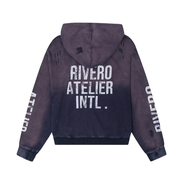 RIVERO - INTL. WASHED WAFFLE ZIP HOODIE NAVY