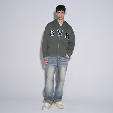 RIVERO - ACADEMY DENIM CUFF ZIP HOODIE GREEN