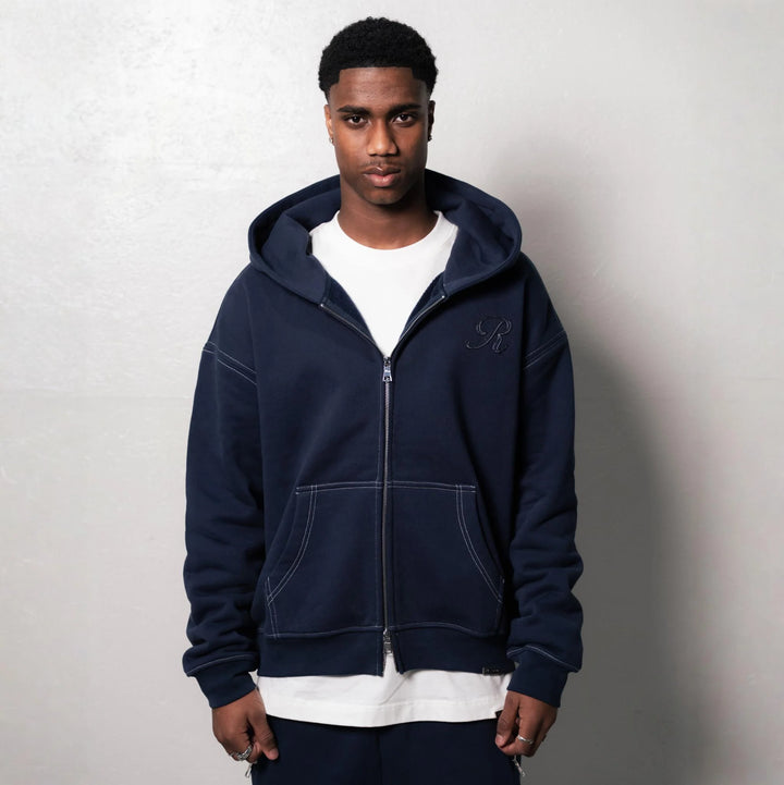 RIVERO - SEAMS ZIP HOODIE - NAVY
