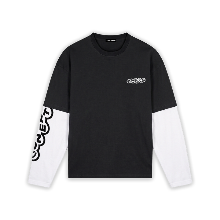 CONCEPT R - BUBBLE DOUBLE LAYERED LONGSLEEVE - BLACK WHITE