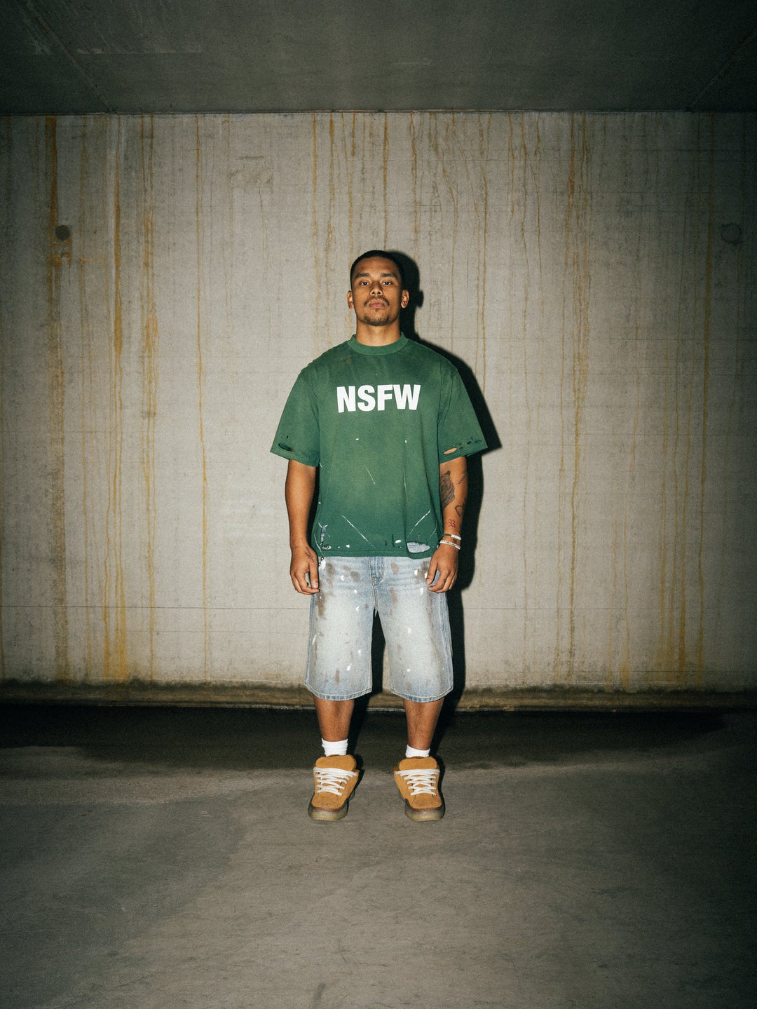 LORD CULTURE - STAINED DENIM SHORTS - BLUE