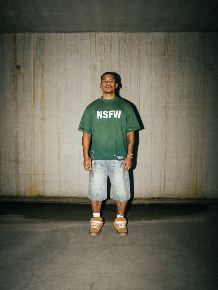 LORD CULTURE - STAINED DENIM SHORTS - BLUE