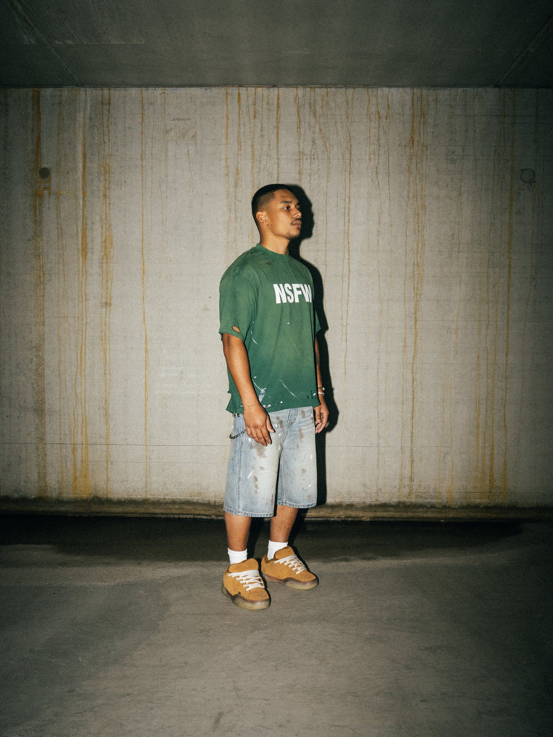 LORD CULTURE - STAINED DENIM SHORTS - BLUE