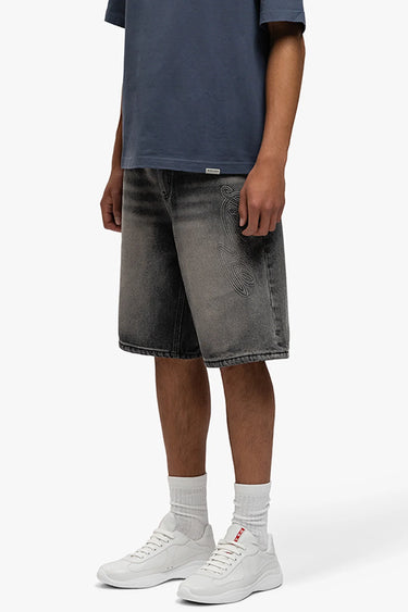 RIVERO - SCRIPT EMBOSSED DENIM SHORTS BLACK
