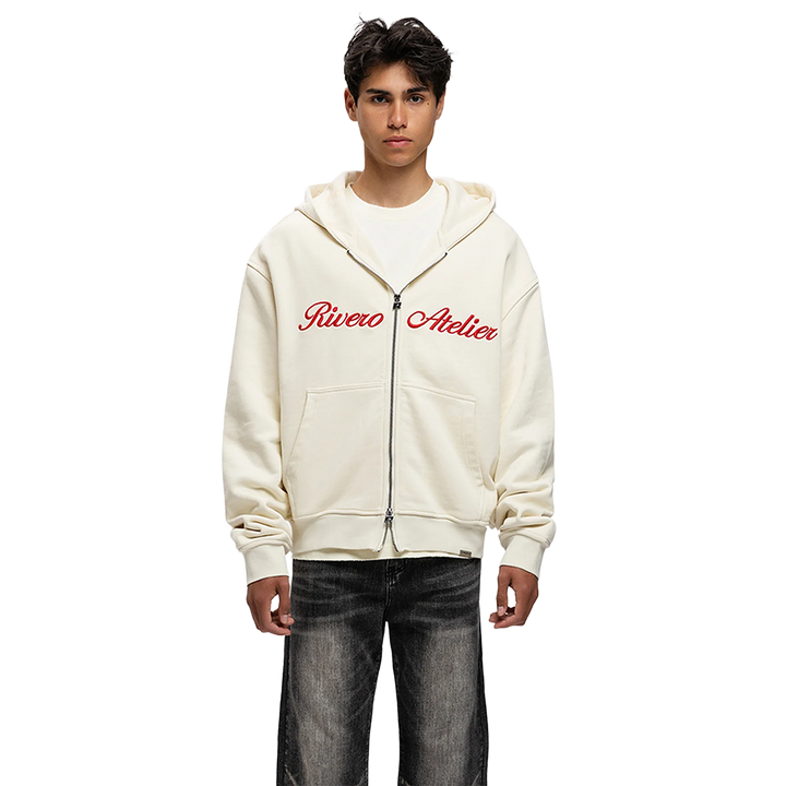 RIVERO - ATELIER RETRO DOUBLE ZIP HOODIE OFF WHITE
