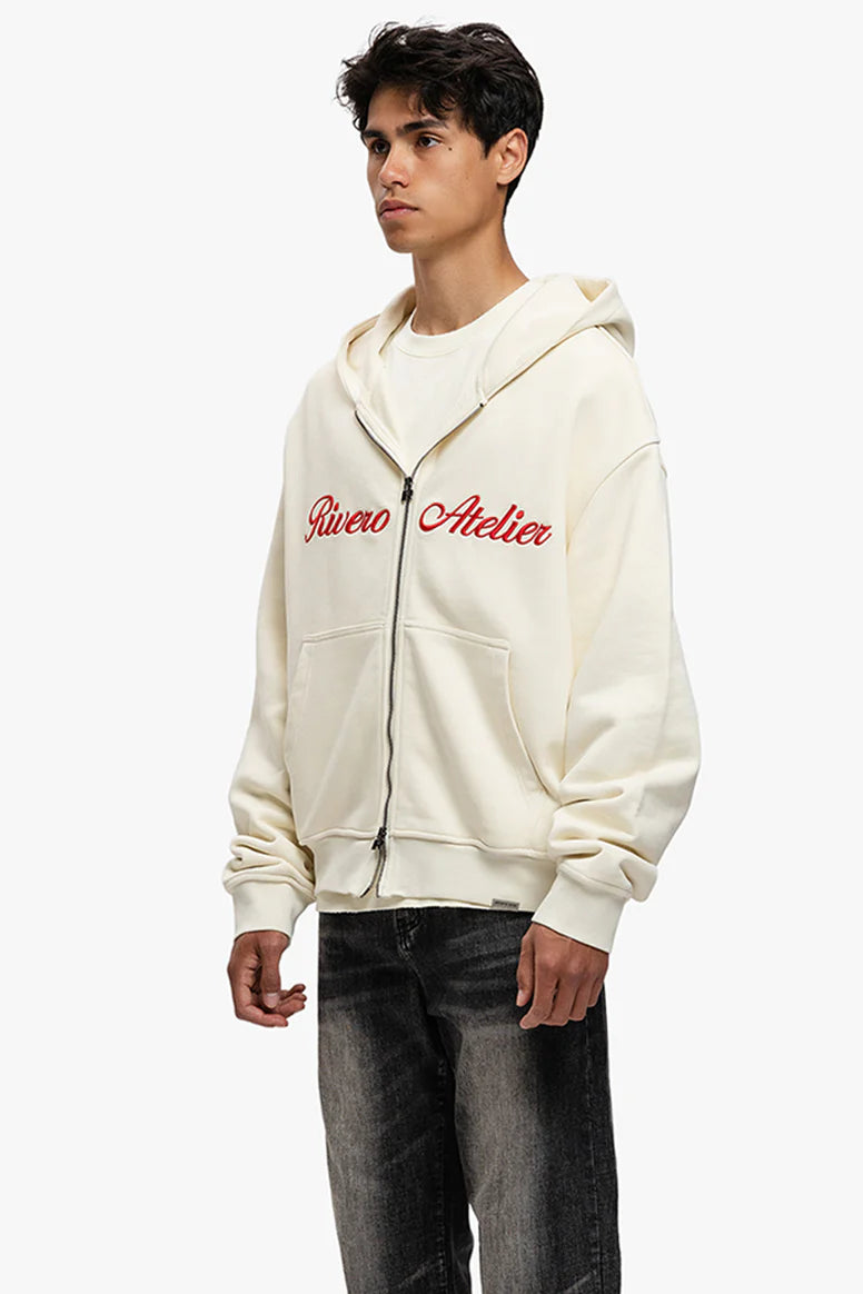 RIVERO - ATELIER RETRO DOUBLE ZIP HOODIE OFF WHITE