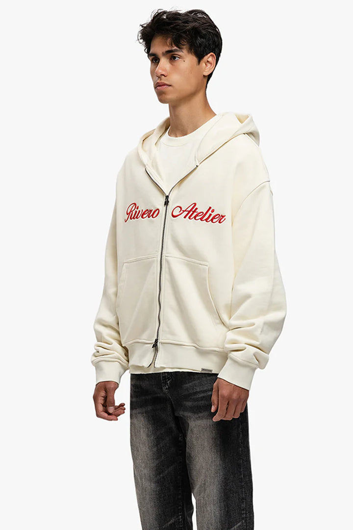 RIVERO - ATELIER RETRO DOUBLE ZIP HOODIE OFF WHITE