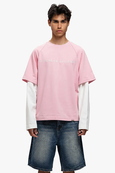 RIVERO - DAYDREAM DOUBLE LAYERED TEE PINK/WHITE