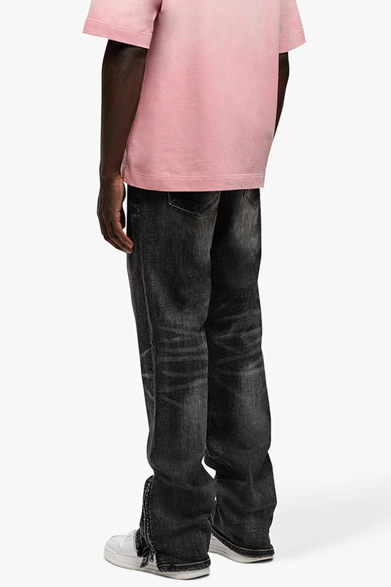 RIVERO - RELAXED BUTTONED ZIP DENIM WASHED BLACK