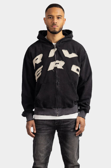 RIVERO - SCRIPT ZIP HOODIE WASHED BLACK