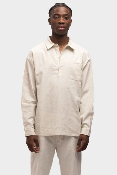 RIVERO - LINEN SHIRT QUARTER BUTTON SAND