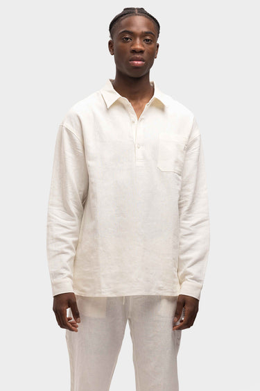 RIVERO - LINEN SHIRT QUARTER BUTTON WHITE