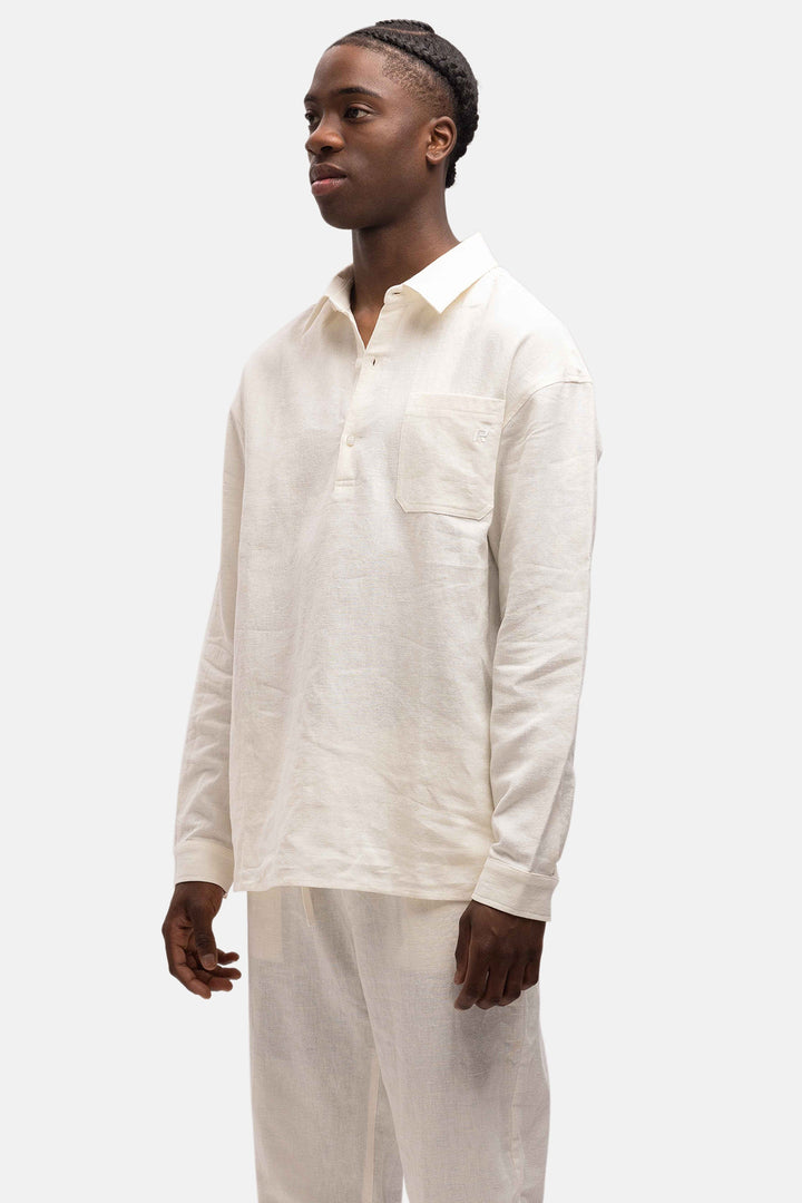 RIVERO - LINEN SHIRT QUARTER BUTTON WHITE