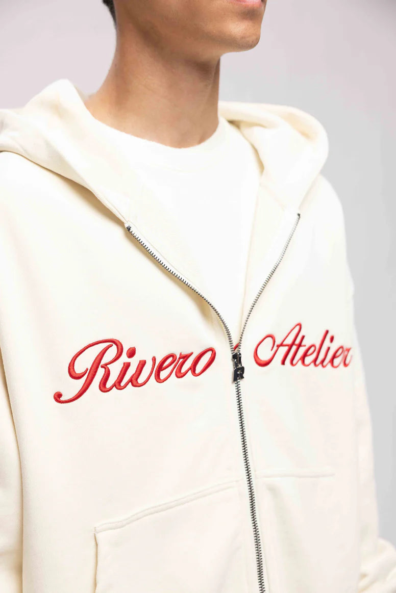 RIVERO - ATELIER RETRO DOUBLE ZIP HOODIE OFF WHITE