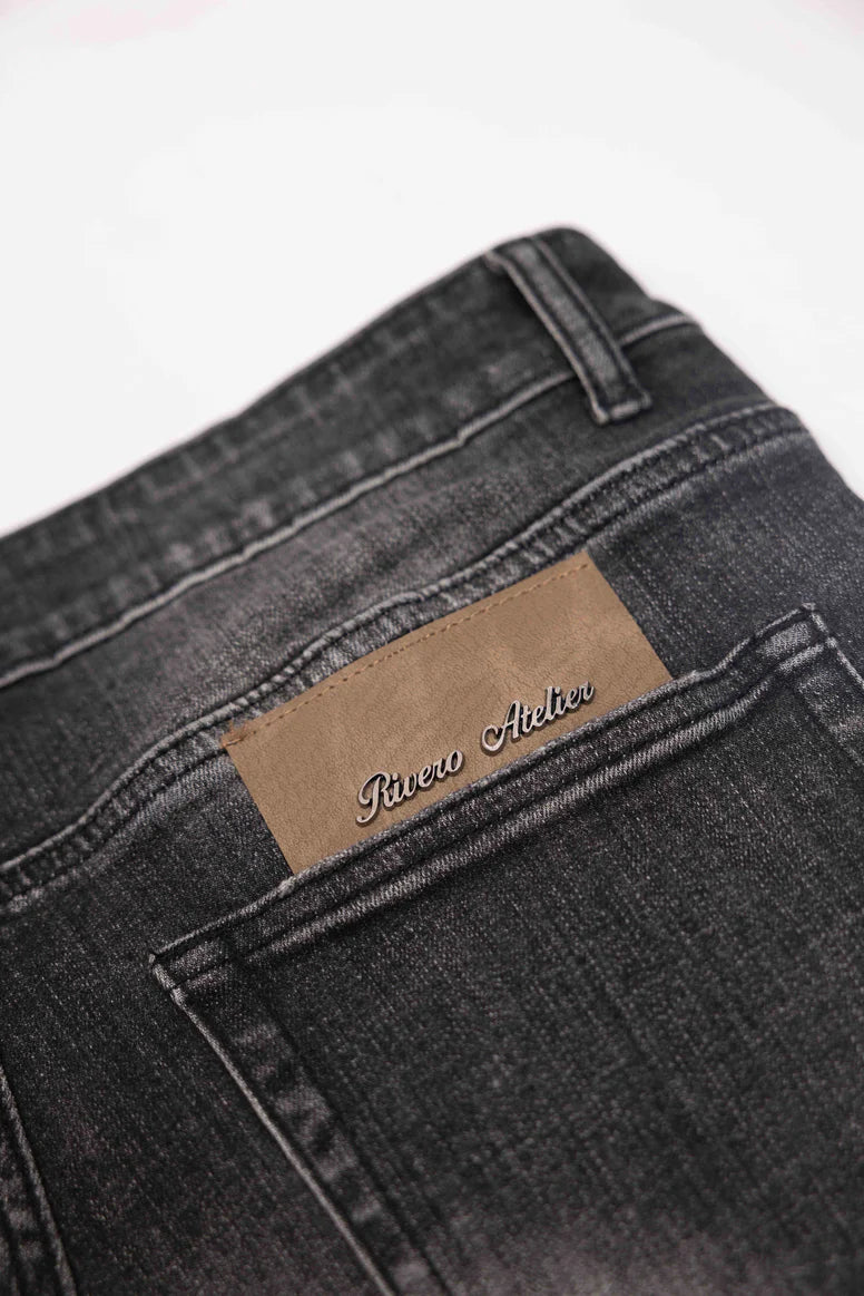 RIVERO - RELAXED BUTTONED ZIP DENIM WASHED BLACK