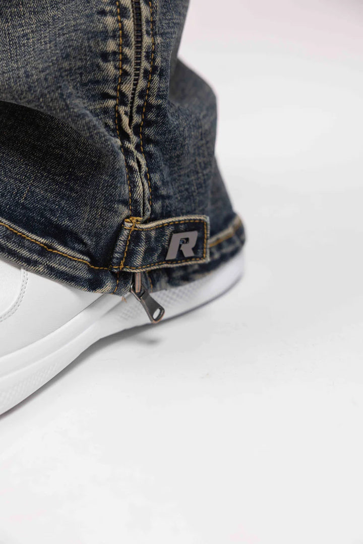 RIVERO - BUTTONED ZIP DENIM WASHED MIDNIGHT BLUE