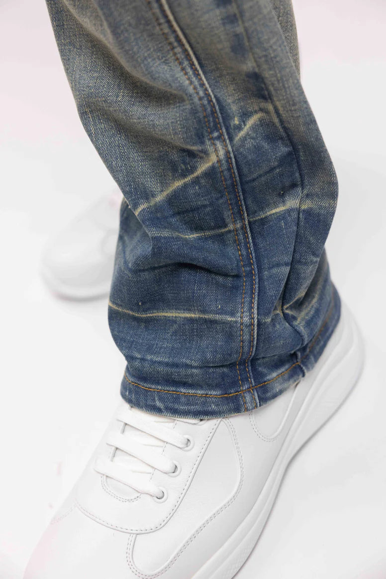 RIVERO - SEGMENTED WASHED DENIM JEANS