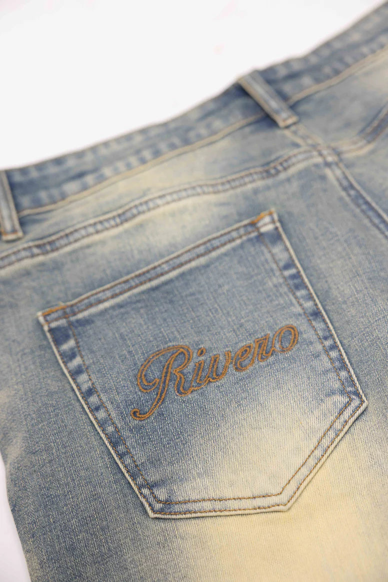 RIVERO - SEGMENTED WASHED DENIM JEANS