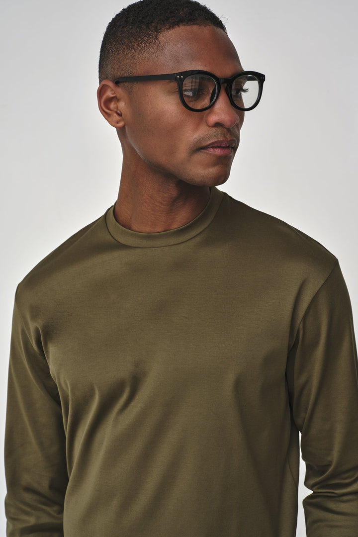 VALENZA - INTERLOCK SUPIMA T-SHIRT LONG SLEEVE ARTICHOKE GREEN