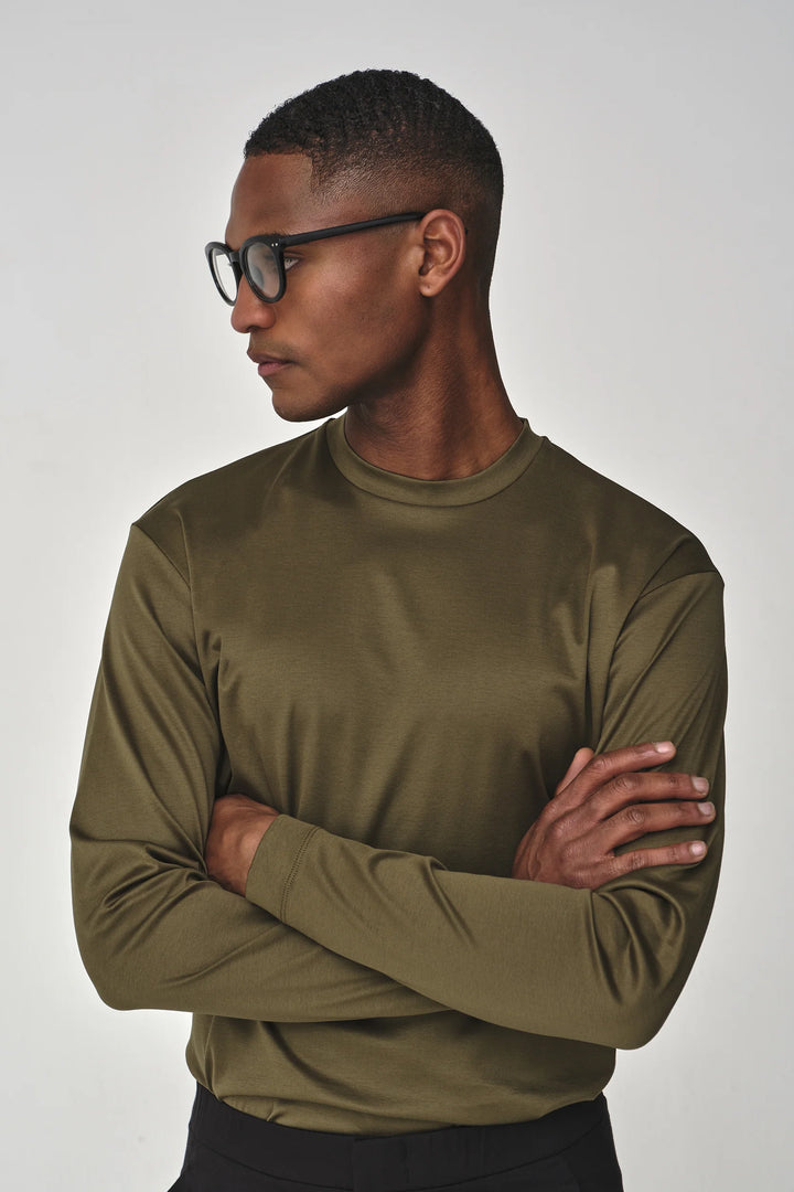 VALENZA - INTERLOCK SUPIMA T-SHIRT LONG SLEEVE ARTICHOKE GREEN