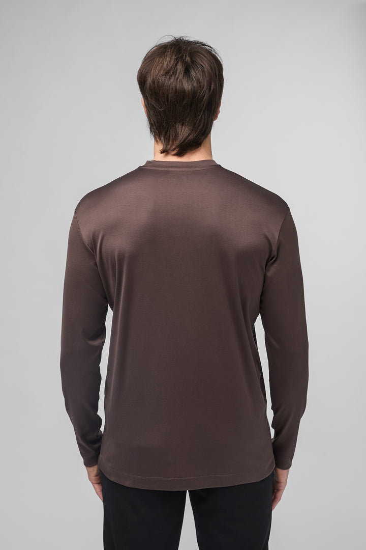 VALENZA - INTERLOCK SUPIMA T-SHIRT LONG SLEEVE EBONY BROWN